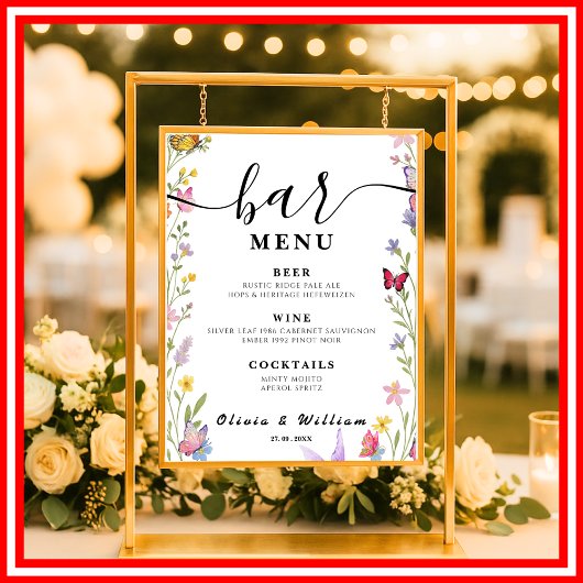 Poster Floral Boho Bar Menu Mariage Signature Boisson