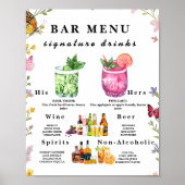 Poster Floral Boho Fleur sauvage Bar Menu Mariage Boisson (Devant)