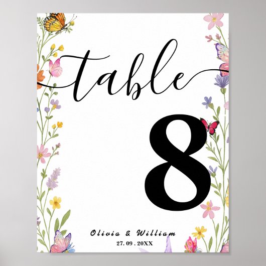 Poster Floral Boho Fleur sauvage Numéro de table (Devant)