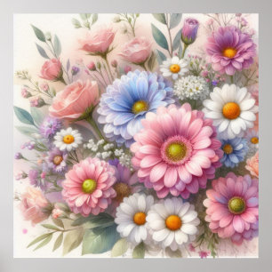 Poster Floral botanique Aquarelle des fleurs d'été