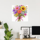 Poster Floral Bouquet - Scribbled Style Art (Bureau à domicile)