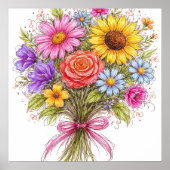 Poster Floral Bouquet - Scribbled Style Art (Devant)