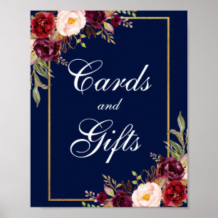 Poster Floral Bourgogne Bleu Gold Cartes de mariage Cadea