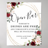Poster Floral Bourgogne Blush Floral Gold Frame Open Bar (Devant)