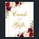 Poster Floral Bourgogne Gold Cartes de mariage Cadeaux<br><div class="desc">Aquarelle Floral Bourgogne Marsala Gold Mariage Cartes & Cadeaux Poster</div>
