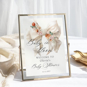 Poster Floral Bow Baby in Bloom Baby shower Bienvenue
