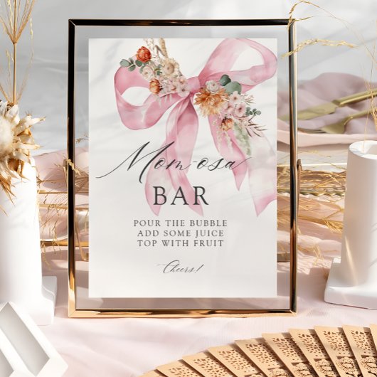 Poster Floral Bow Baby in Bloom Baby shower Mom-osa Bar