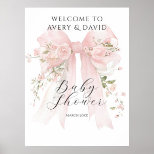 Poster Floral Bow Élégant Baby shower Fille Fleur