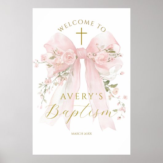 Poster Floral Bow Elegant Flower Girl Baptism (Devant)