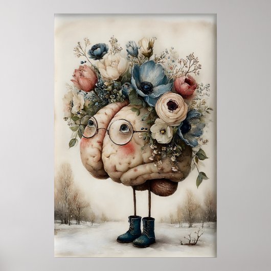 Poster Floral Brain Print, Botanical Brain Illustration (Devant)