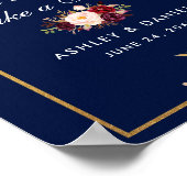 Poster Floral Burgundy Blue Gold traitement Mariage (Coin)