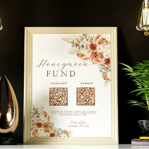 Poster Floral Cash Honeymoon Fund QR Code Mariage