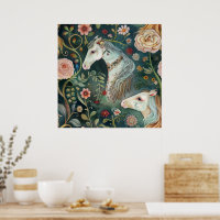 Poster Floral Chevaux peints