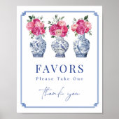 Poster Floral Chinoiserie Porcelain Fête des mariées Fave (Devant)