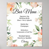 Poster Floral Cocktail Bar Menu Bridal Shower Sign (Devant)