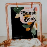 Poster Floral coloré gras | Black Guest Book Sign<br><div class="desc">Cette florale colorée audacieuse | black guest book signe ira merveilleusement avec votre mariage botanique moderne et lumineux. Les grandes aquarelles rose vif, orange brûlé, les fleurs roses poussiéreuses et les aperçus de pêches ou d'abricot dans la verdure donnent à ce design une atmosphère boho chic et vibrante. Le design...</div>