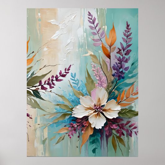 Poster Floral coloré sur le Beige Bleu Blanc (Devant)