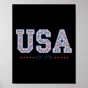 Poster Floral Coquette États-Unis Amérique 4 Juillet Indé
