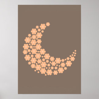 Poster Floral Crescent Moon Design – Boho Aesthetic Orang
