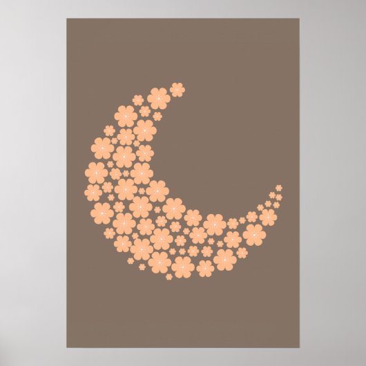 Poster Floral Crescent Moon Design – Boho Aesthetic Orang (Devant)