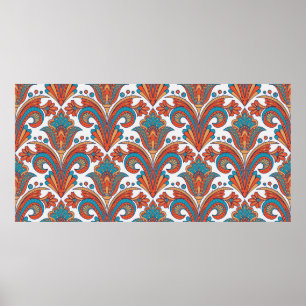 Poster Floral damask coloré transparent motif