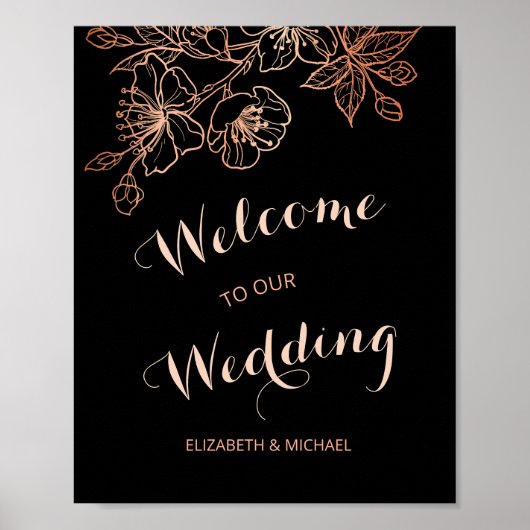 Poster Floral de cuivre noir | Accueil Mariage gothique (Devant)