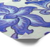 Poster Floral de dragon oriental chinois bleu et blanc (Coin)