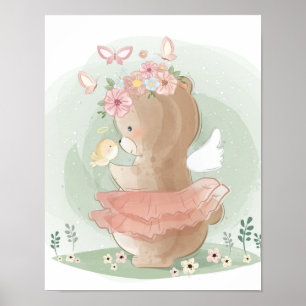 Poster floral de l'Ours blanc mignon