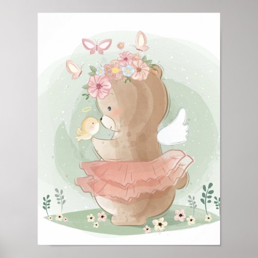  Poster floral de l'Ours blanc mignon (Devant)