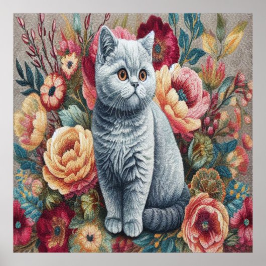 Poster Floral Delal British shorthair Chat, Cute Kitten (Devant)