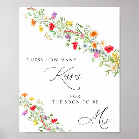 Poster Floral devinez combien de baisers nuptiale douche  (Devant)