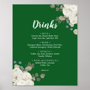 Poster Floral d'hiver Green Mariage Boissons Menu Signer
