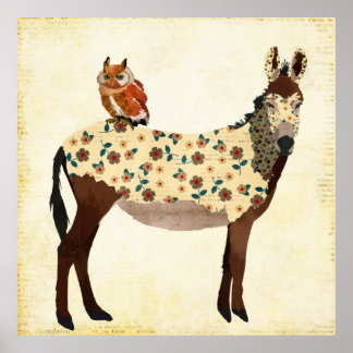 Poster Floral Donkey & Owl