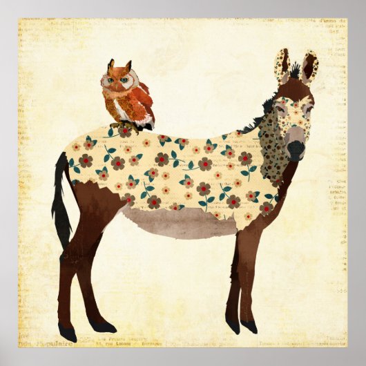 Poster Floral Donkey & Owl (Devant)
