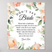 Poster Floral "Don't Say Bride" Bridal Shower Game sign (Devant)