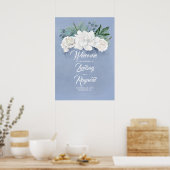 Poster Floral Dusty Blue Mariage Bienvenue (Cuisine)