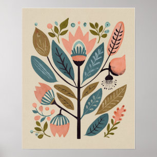 Poster Floral en fleurs - Cuckoo dans l'art populaire en