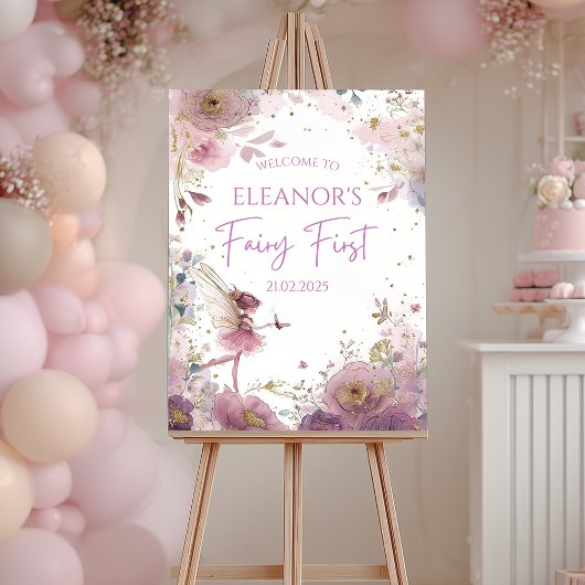 Poster Floral Fairy First Birthday Personalised Welcome