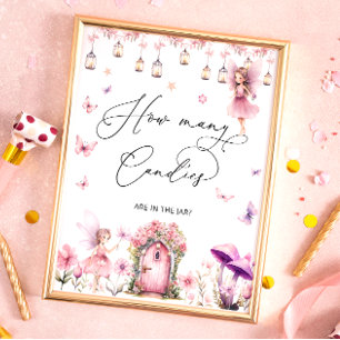 Poster Floral Fairy Garden Combien de bonbons dans Jar Po