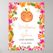 Poster Floral Fall petit baby shower d'accueil citrouille (Devant)