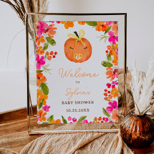 Poster Floral Fall petit baby shower d'accueil citrouille