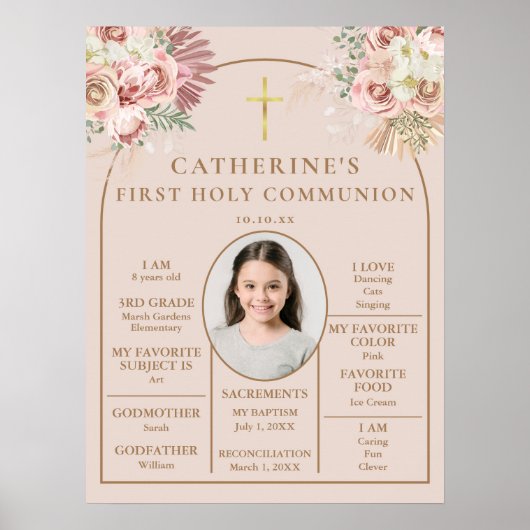 Poster Floral First Communion Fun Faits Signe photo (Devant)