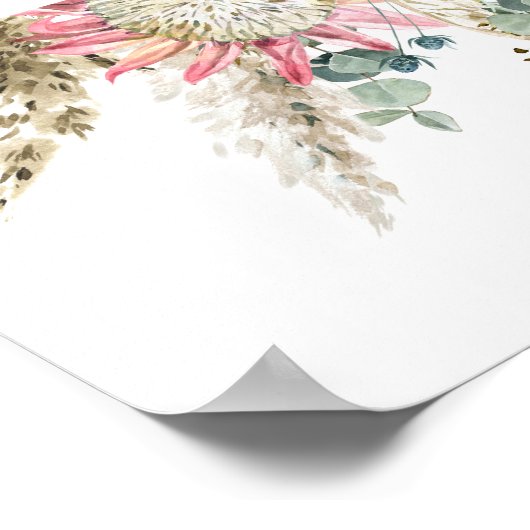 Poster Floral, Fleurs Monogramme Nom Mariage Don (Coin)