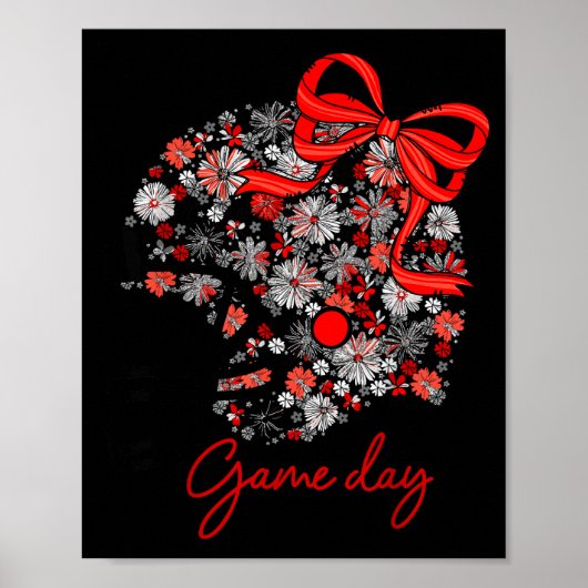 Poster Floral Football Game Day Girly Team Srit Black Red (Devant)