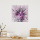 Poster Floral Fractal moderne Fleur Abstraite rose gris (Cuisine)