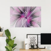 Poster Floral Fractal moderne Fleur Abstraite rose gris (Bureau à domicile)