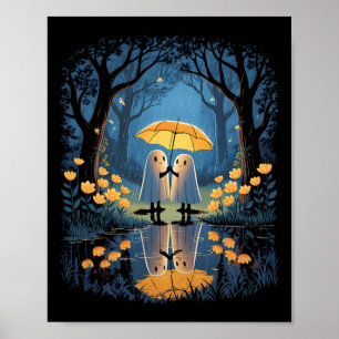 Poster Floral Ghost Holding Umbrella Couple Saison Éffray