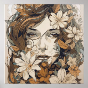 Poster Floral Grace : Line Art Elegance