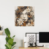 Poster Floral Grace : Line Art Elegance (Bureau à domicile)
