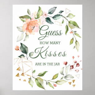 Poster Floral Greenery Guess How Many Kisses Game 